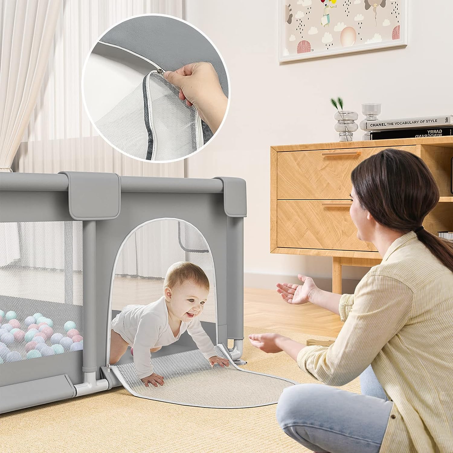 Siva ogradica za bebe JOY 127*127 cm Slika 4