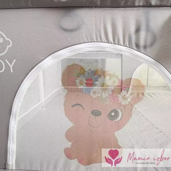 Siva+print ogradica za bebe JOY 127*127 cm